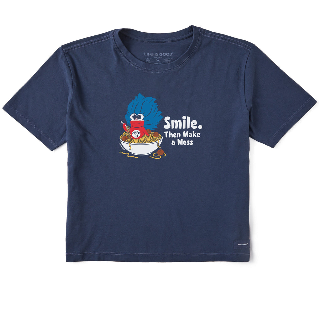 Women's Smile Then Make a Mess Short Sleeve Crusher Boxy Tee
