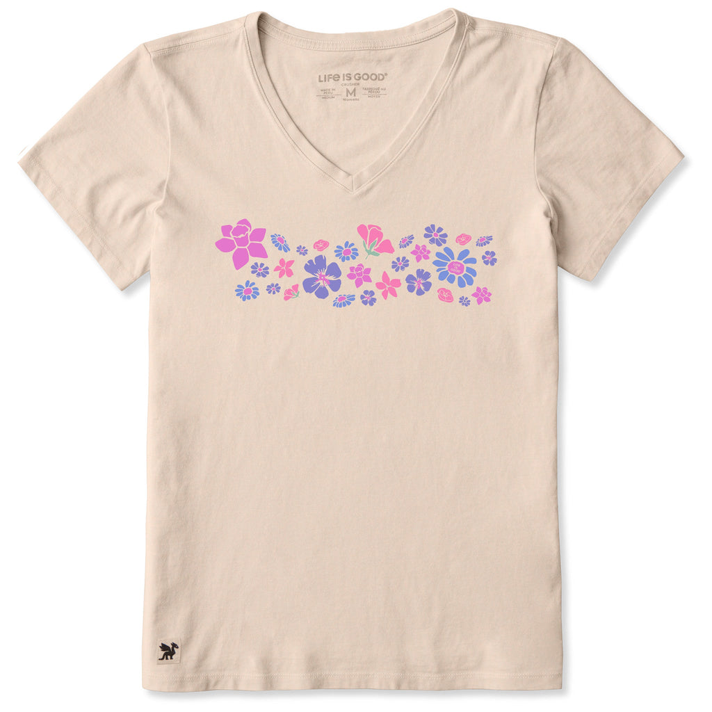Women's Spring Wildflowers Pattern Short Sleeve Crusher Vee product image 1