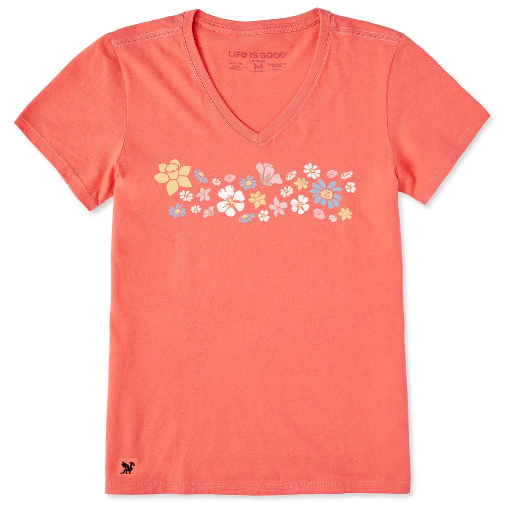 Women's Spring Wildflowers Pattern Short Sleeve Crusher Vee product image 3