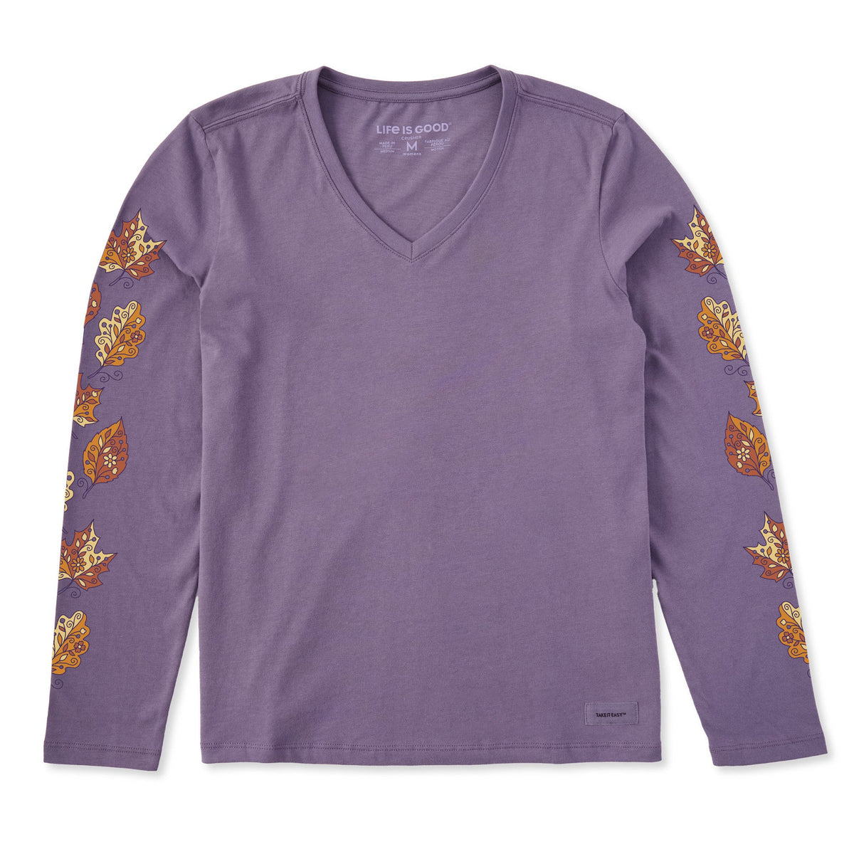Women's Doodle Fall Leaves Long Sleeve Crusher Vee product image 1