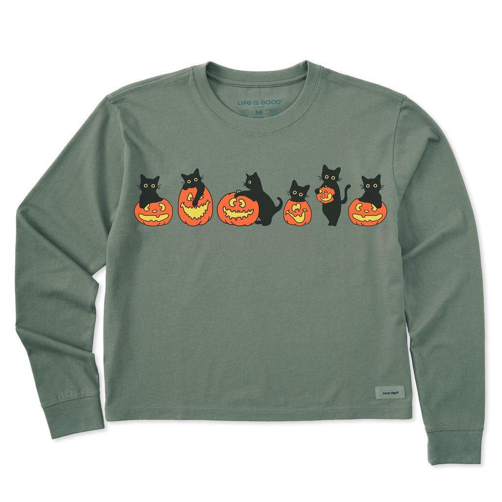 Women's Pumpkin Cats Long Sleeve Crusher Boxy Tee product image 3