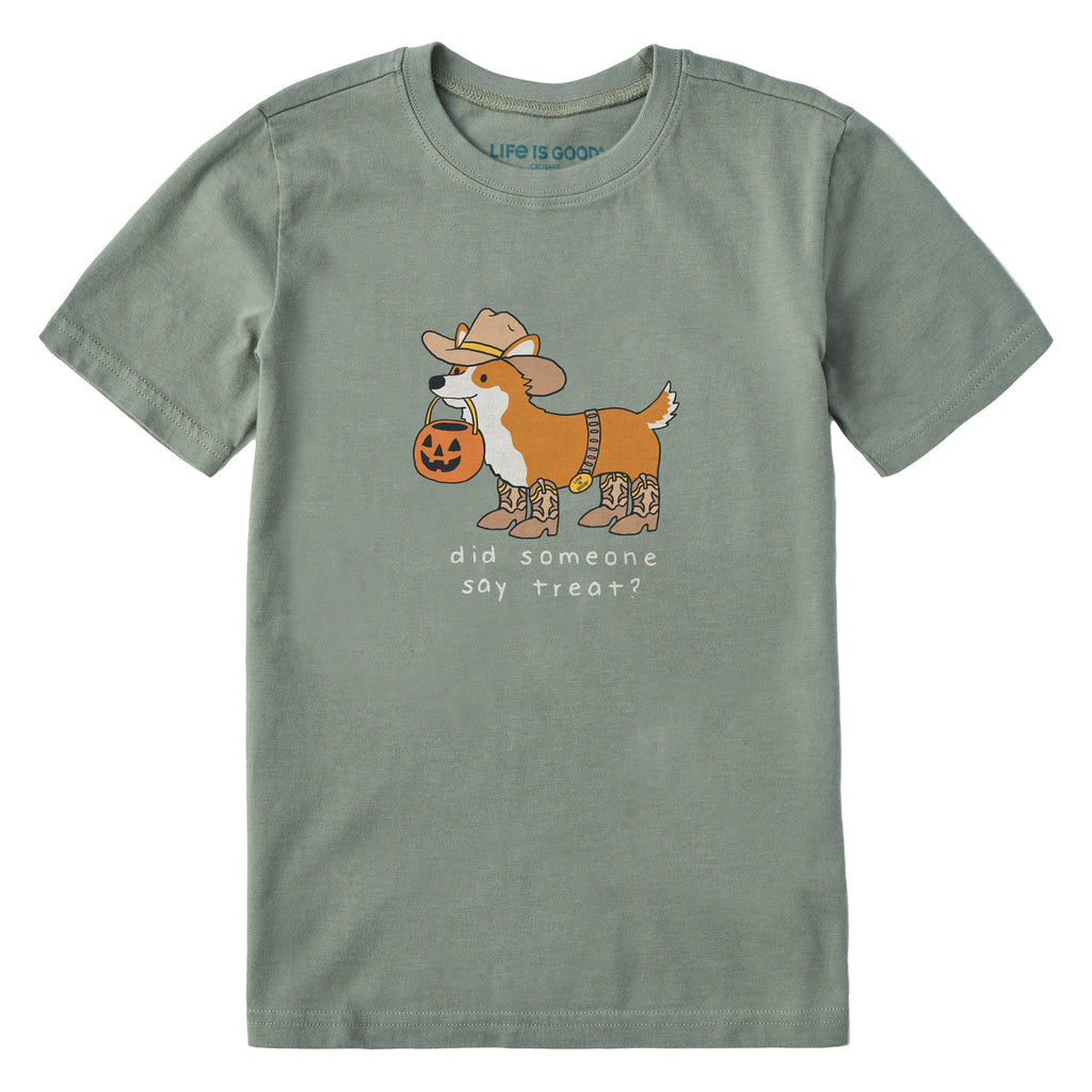 Kids Did Someone Say Treat Cowboy Corgi Short Sleeve Crusher Tee