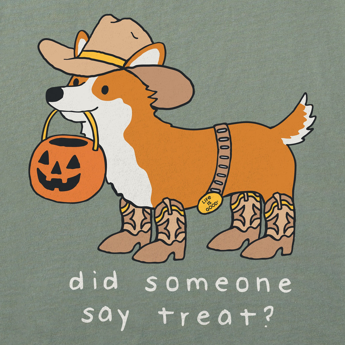 Kids Did Someone Say Treat Cowboy Corgi Short Sleeve Crusher Tee