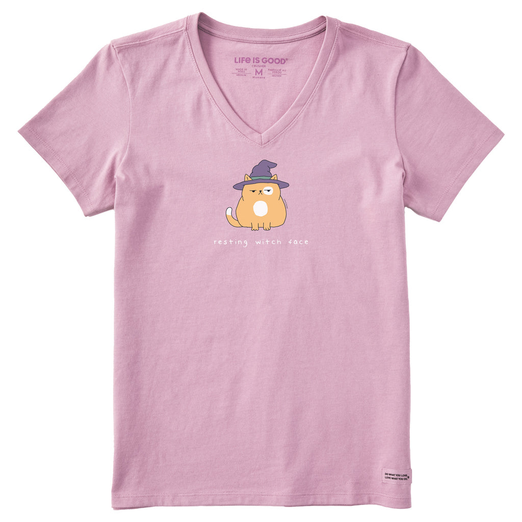 Women's Resting Witch Face Cat Short Sleeve Crusher Vee