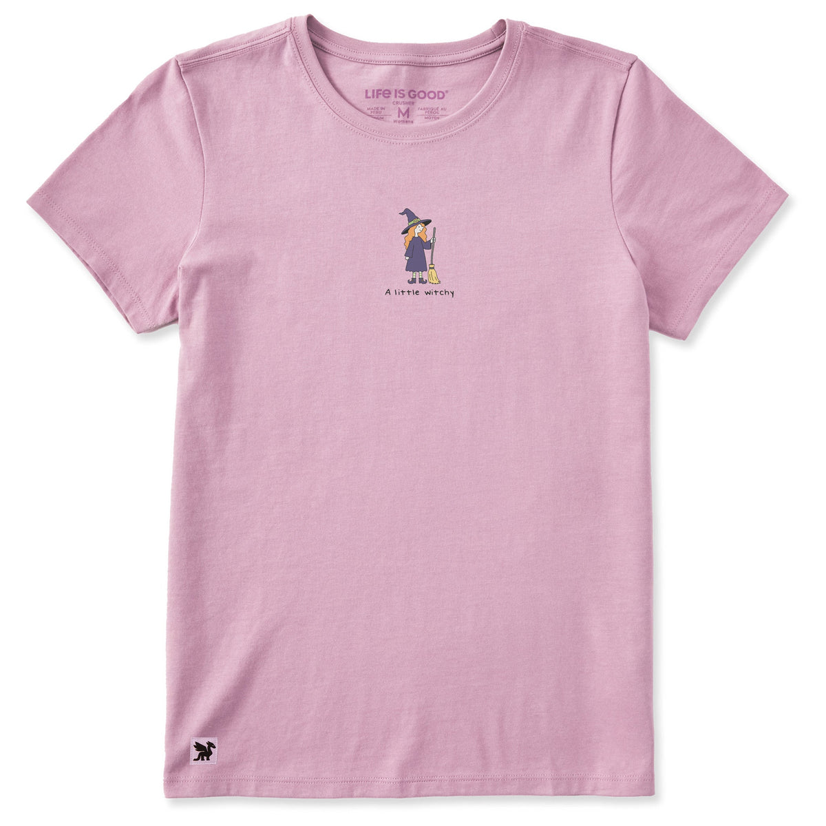 Women's A Little Witch with Broom Short Sleeve Crusher Tee