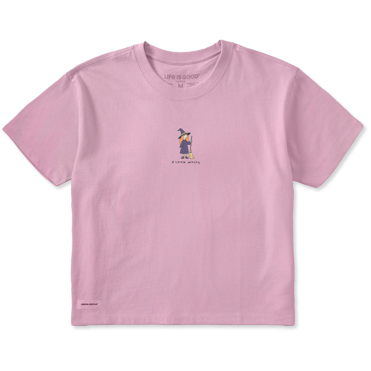 Women's A Little Witch with Broom Short Sleeve Crusher Boxy Tee
