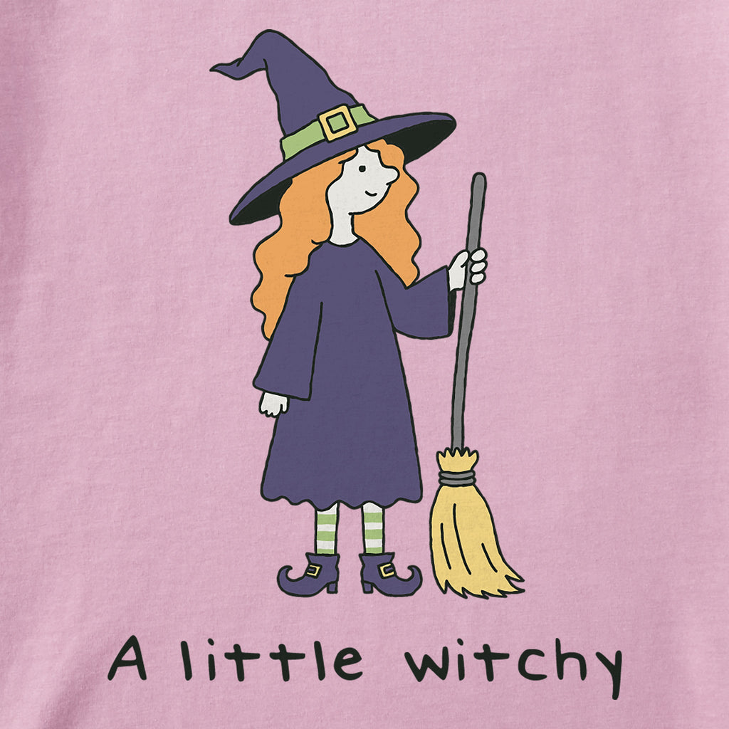Women's A Little Witch with Broom Short Sleeve Crusher Boxy Tee