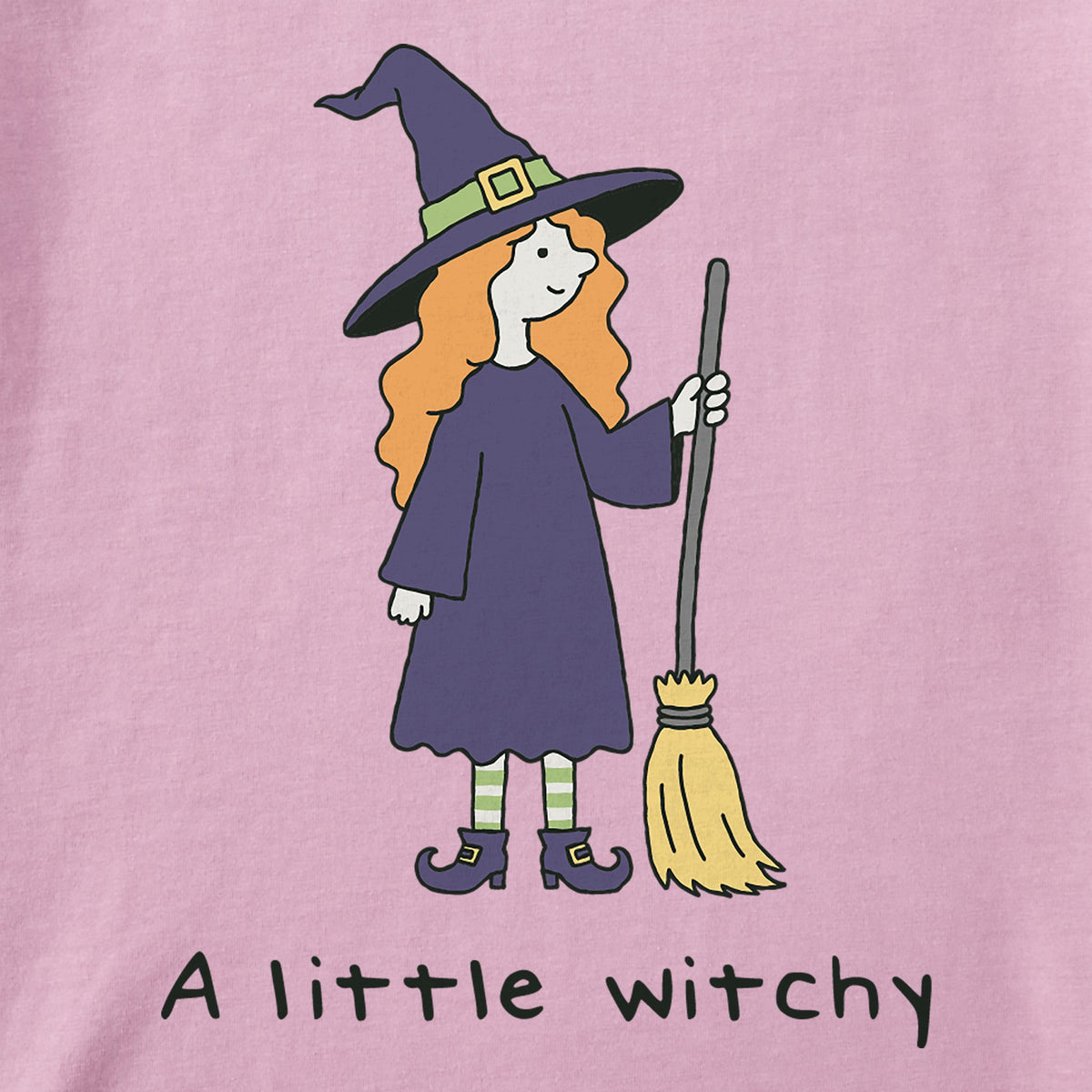 Women's A Little Witch with Broom Short Sleeve Crusher Boxy Tee